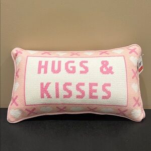 Bouffants & Broken Hearts | Needlepoint Pillow “Hugs & Kisses” 💗